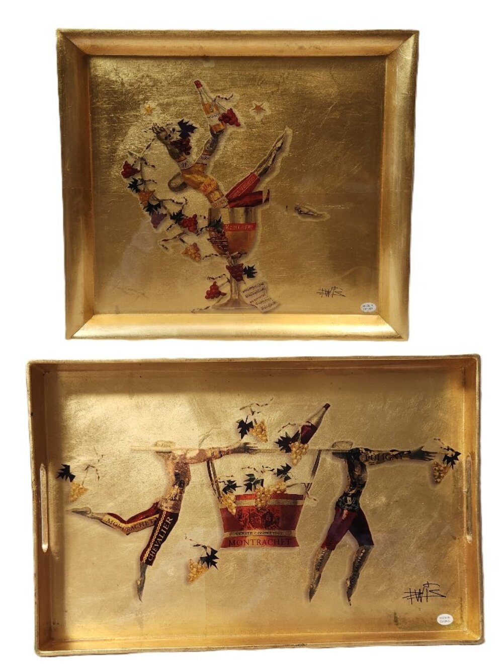 GERARD PUVIS Lacquer Gold Leaf Serving Trays - Set of Two (2)